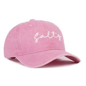 "SALTY" Embroidered Vintage Washed Baseball Cap Hat - Pink